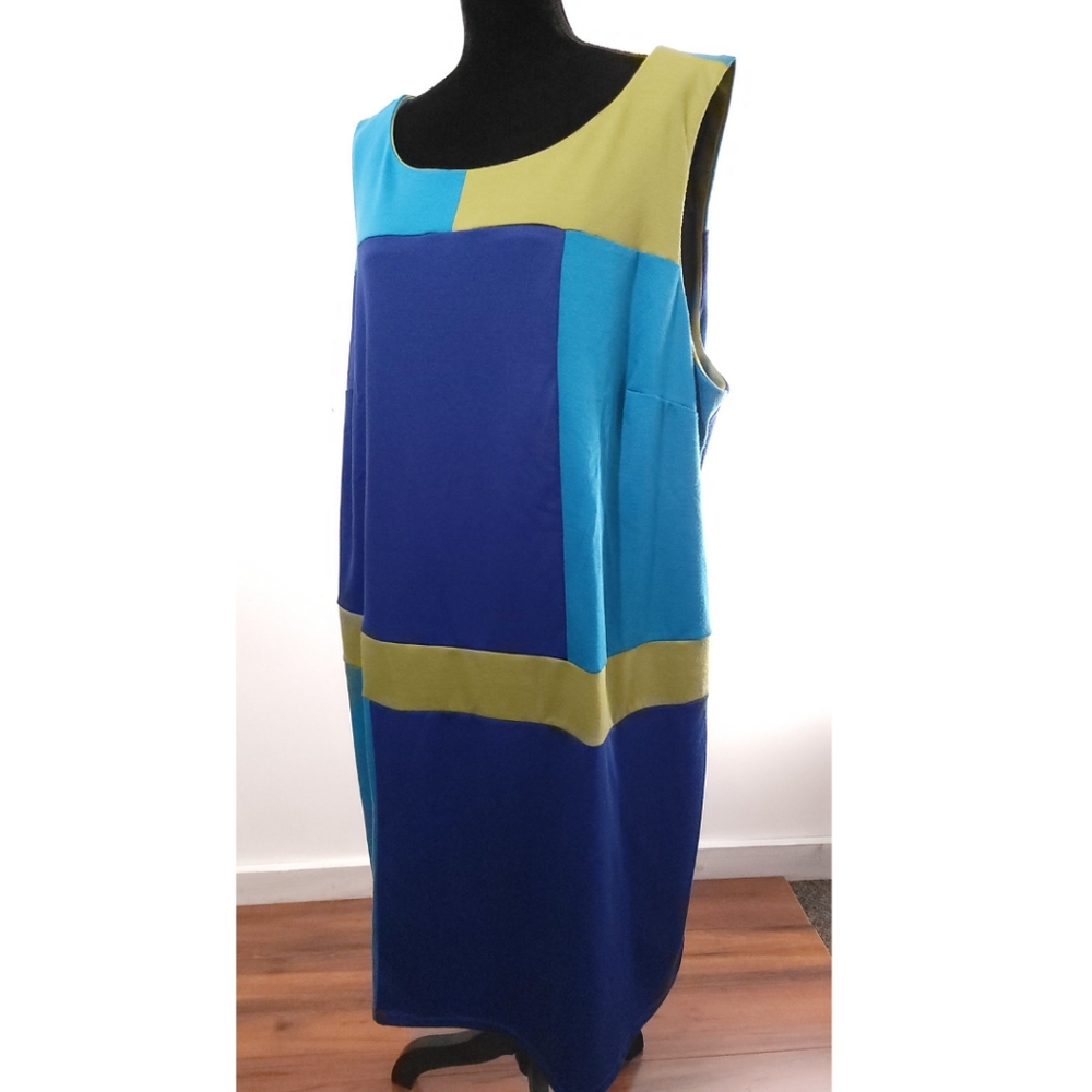 NWT Avenue Green Blue Teal Colorblock Midi Tank Dress Sz 22 / 24